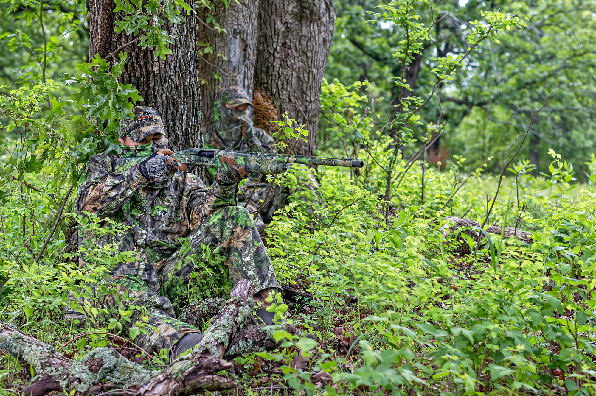 turkey hunters in camp blending in with surroundings