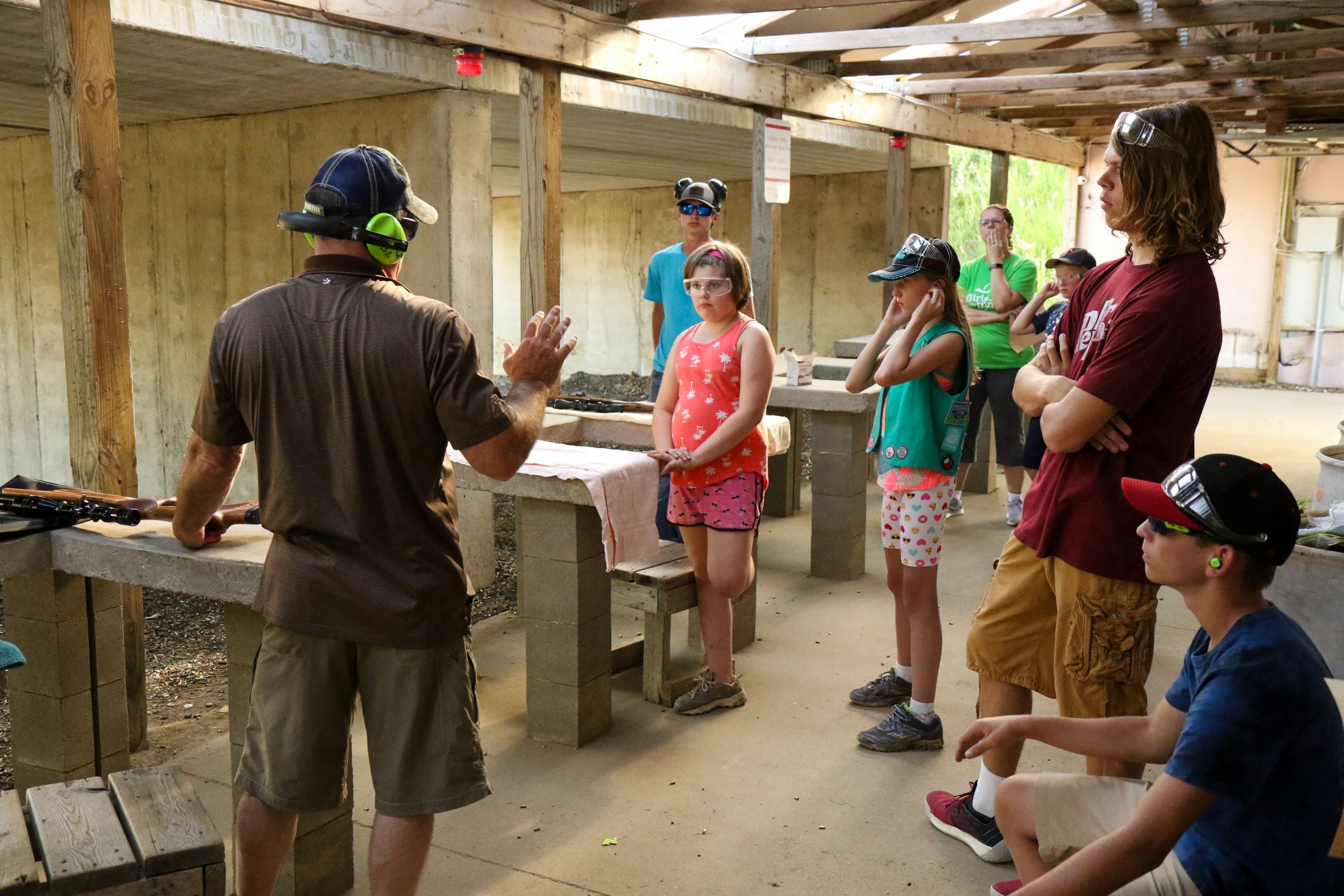 The Brandon Boss Gobbler Chapter of the SD NWTF conducted their Jakes Event near Garretson, SD on July 15, 2019. Youngsters listen to safety instructions from a chapter volunteer prior to the rifle range session.